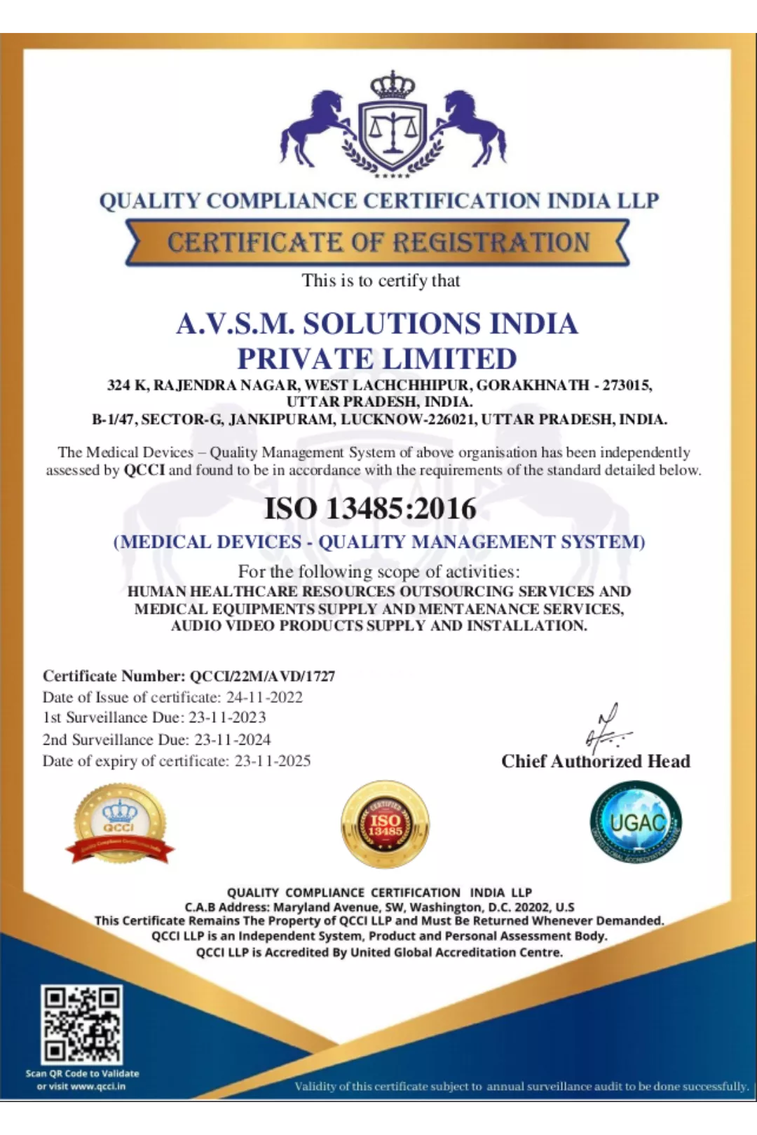 AVSM SOLUTIONS CERTIFICATES - ISO 13485_2016