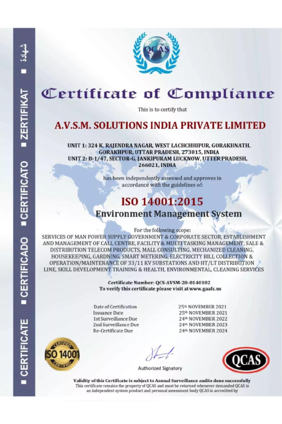 AVSM SOLUTIONS CERTIFICATES - ISO 14001_2015