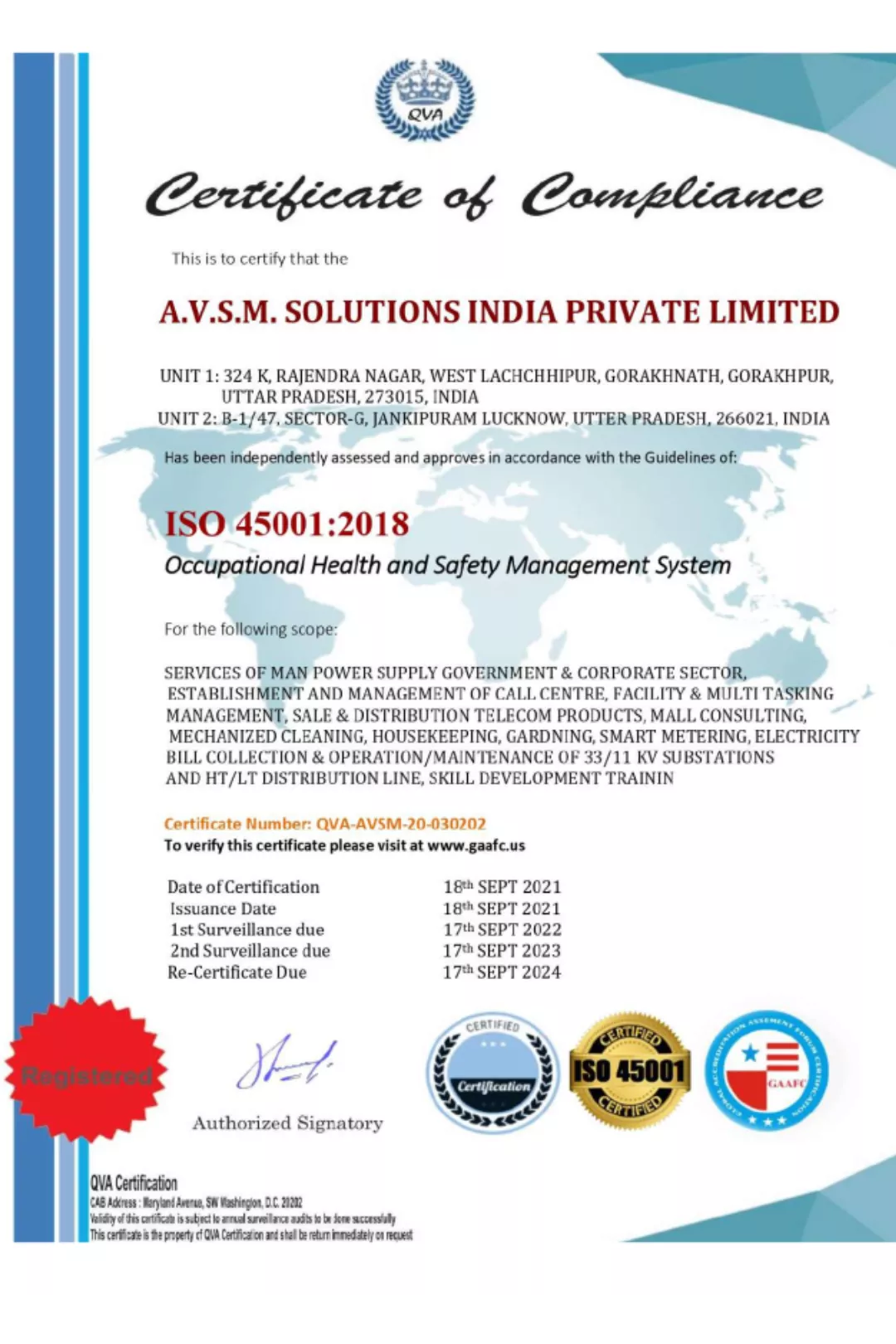 AVSM SOLUTIONS CERTIFICATES ISO 45001_2018