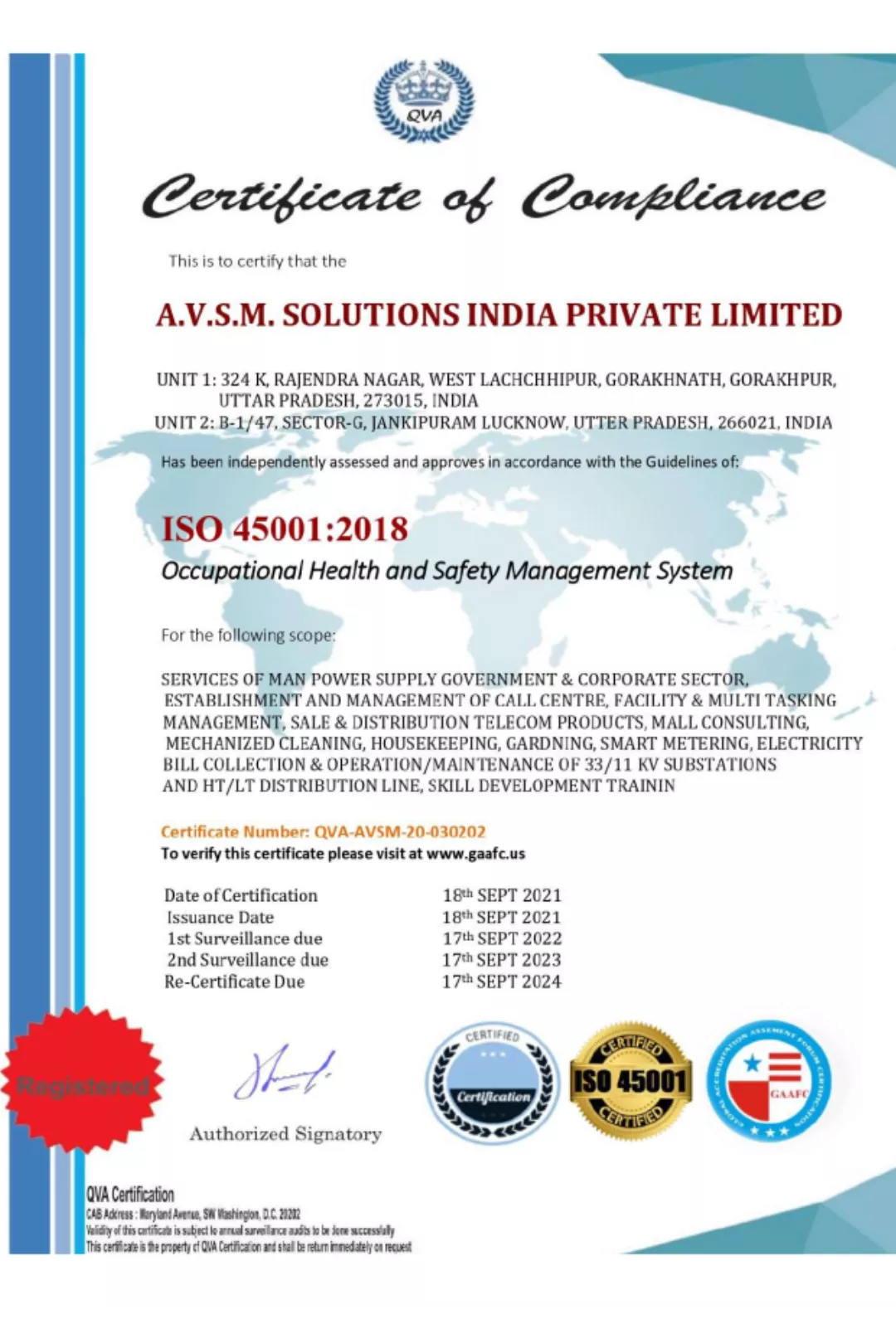 AVSM SOLUTIONS CERTIFICATES - ISO 45001_2018
